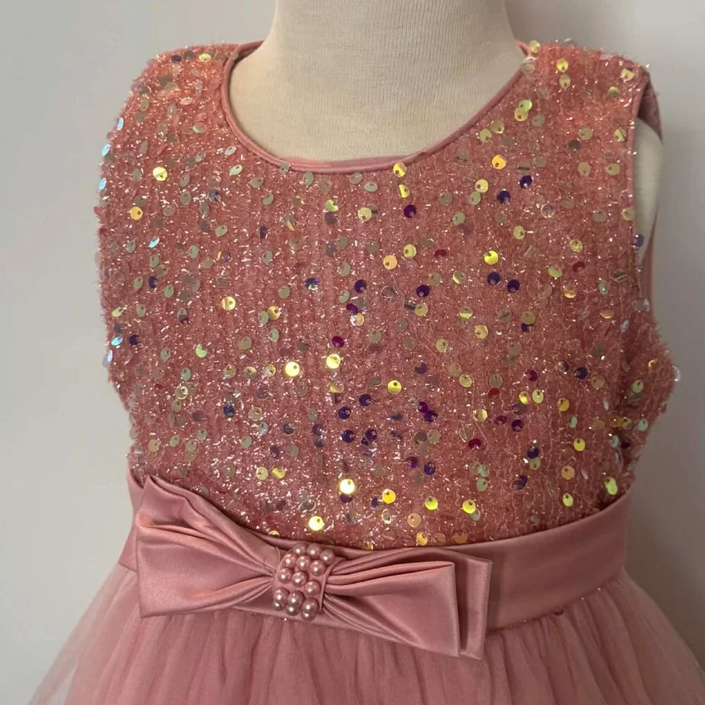 Girls Blush Pink Sequin Tulle Dress Party Holiday  Formal NWOT - Picture 6 of 7